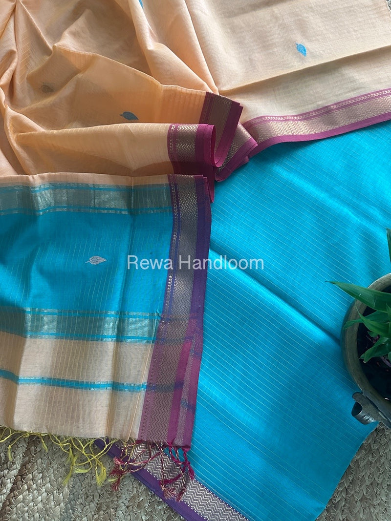 Maheshwari Aqua Green-Peach Motifs Top-Dupatta Set PST0121