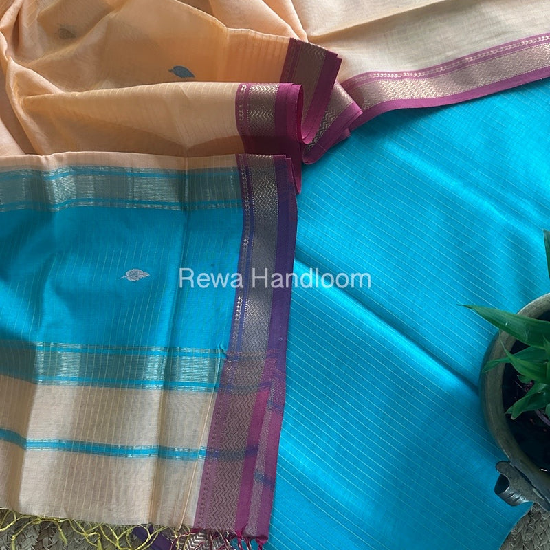 Maheshwari Aqua Green-Peach Motifs Top-Dupatta Set PST0121