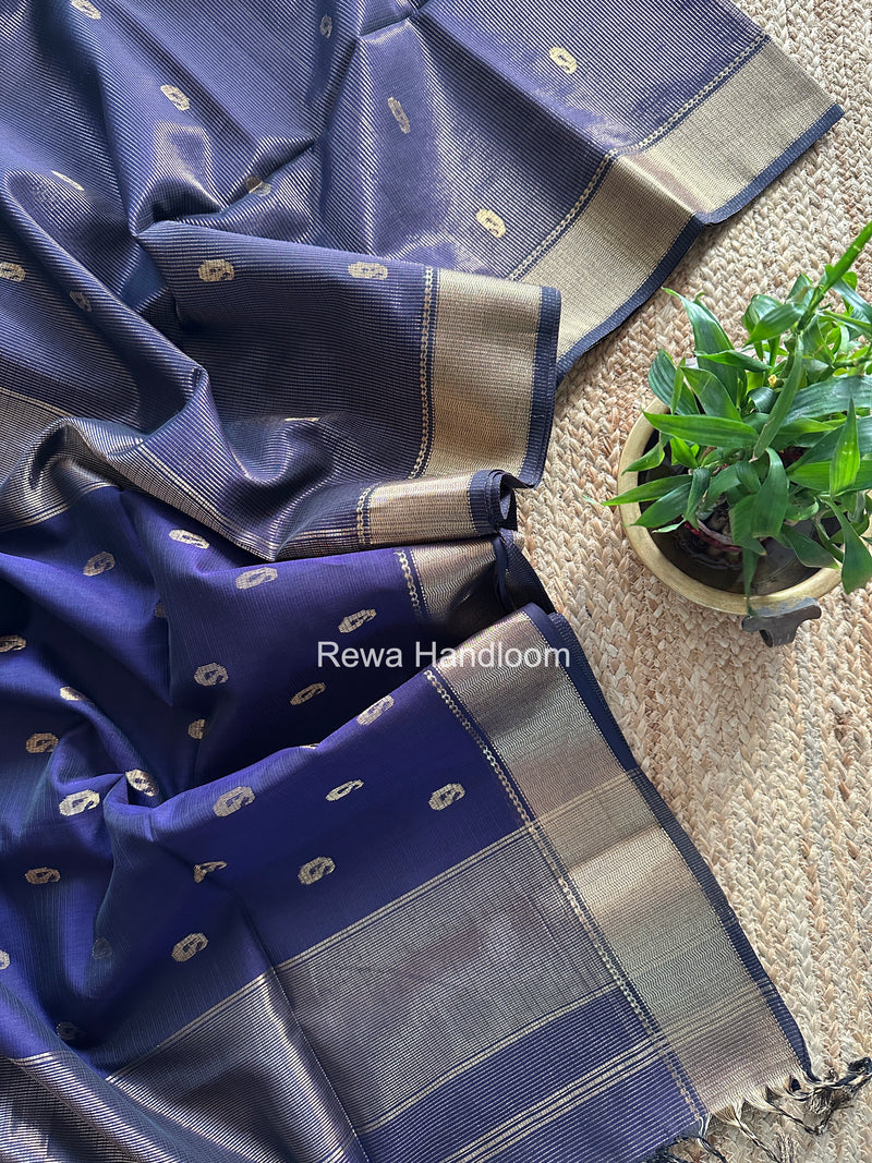Maheshwari Blue Tissue Butti Saree KBT05