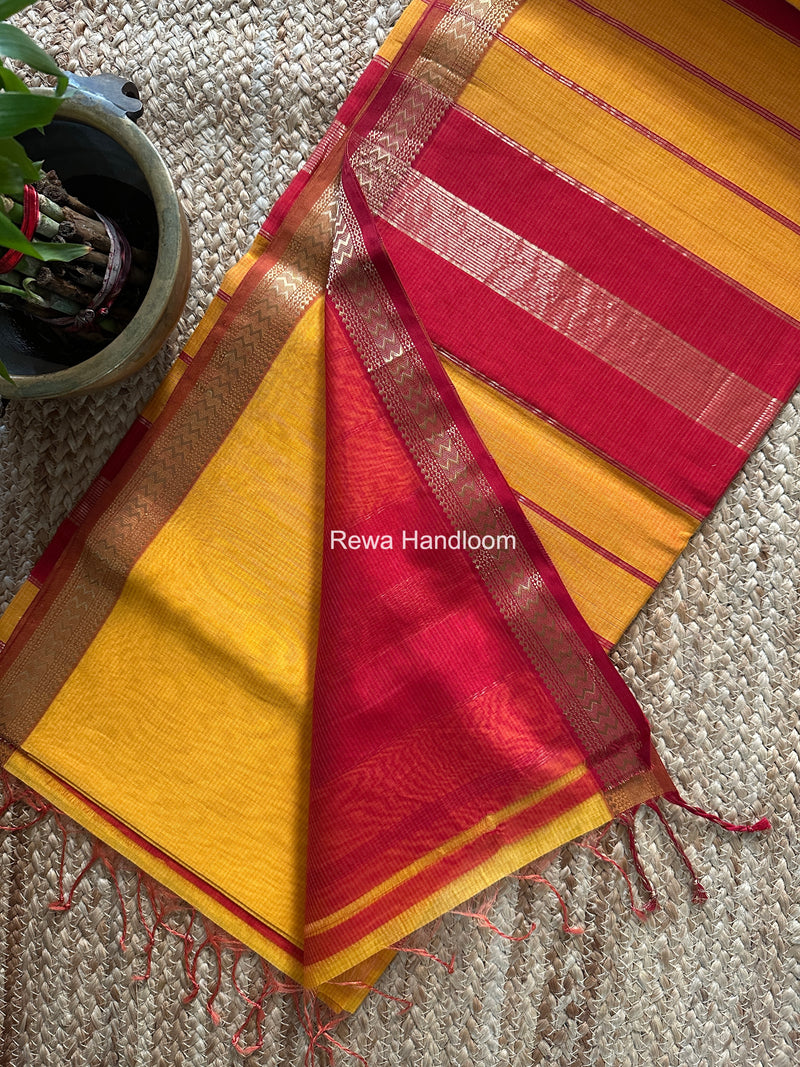 Maheshwari Yellow Rasta Lehar Saree RL042