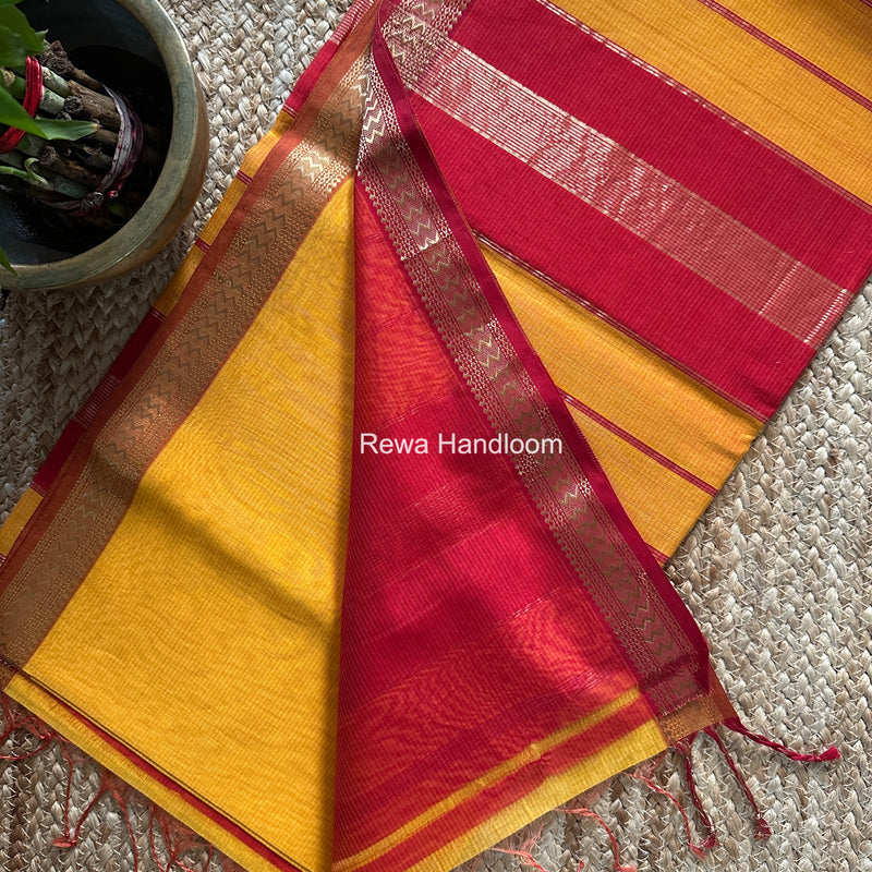 Maheshwari Yellow Rasta Lehar Saree RL042