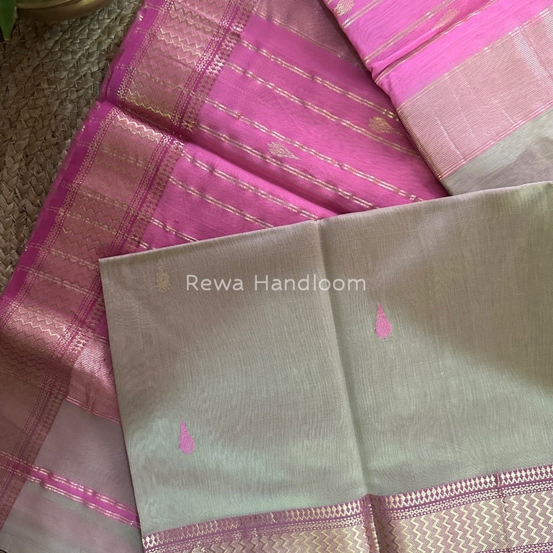Maheshwari beige Zari Butti Saree RB06