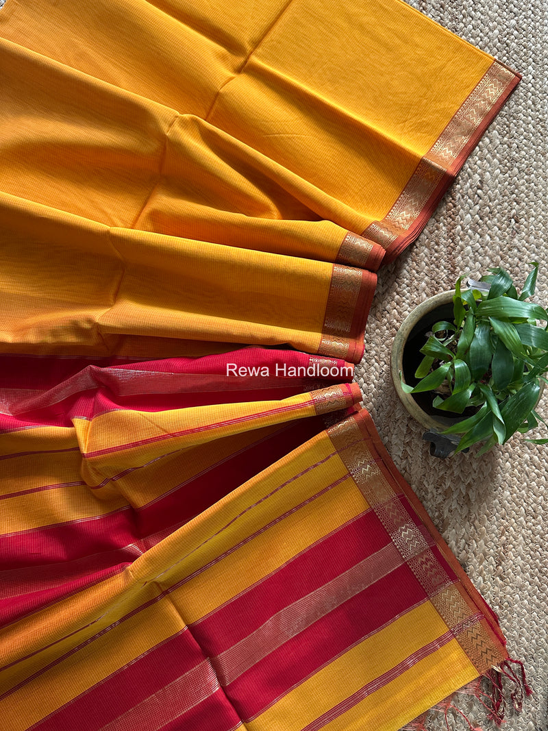Maheshwari Yellow Rasta Lehar Saree RL042