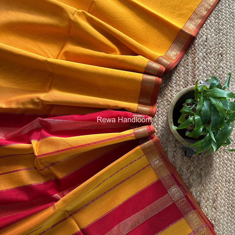 Maheshwari Yellow Rasta Lehar Saree RL042