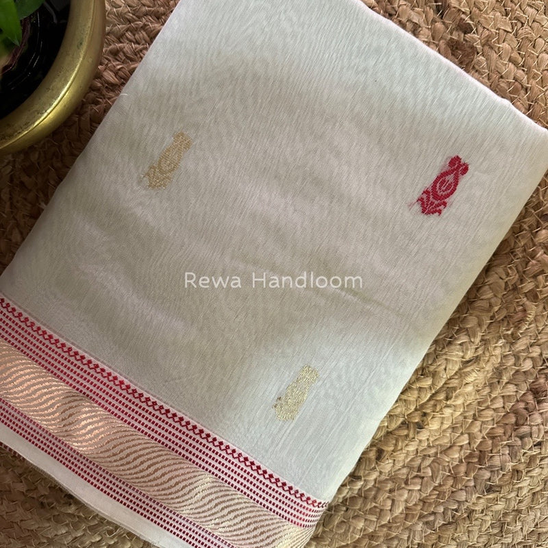Maheshwari Light Gray Zari Butti Saree RB05