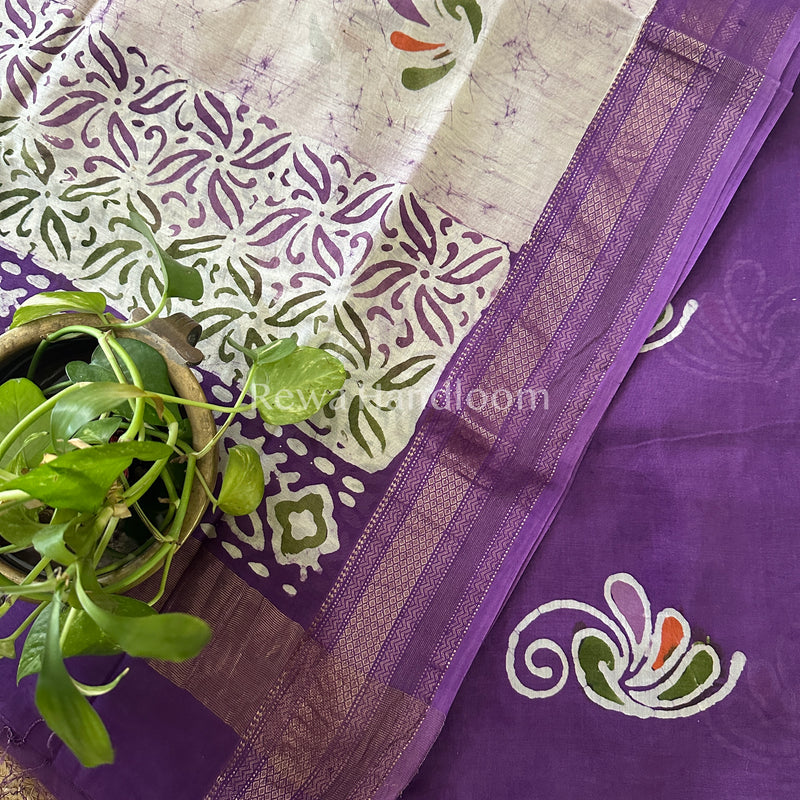 Maheshwari Purple Batik Printed Dress Material BTP116