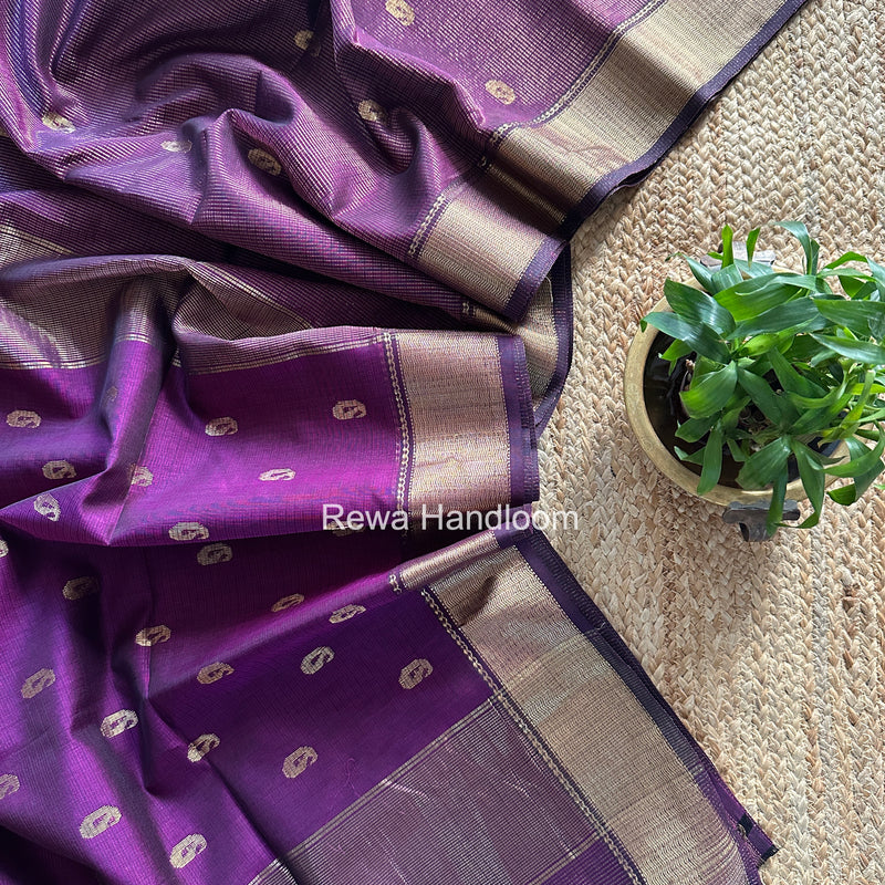 Maheshwari Purple Tissue Butti Saree KBT01