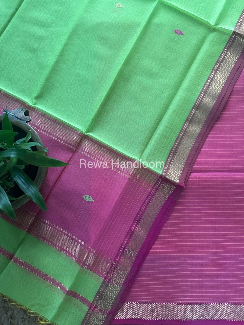 Maheshwari Pink-Parrot Green Motifs Top-Dupatta Set PST0156