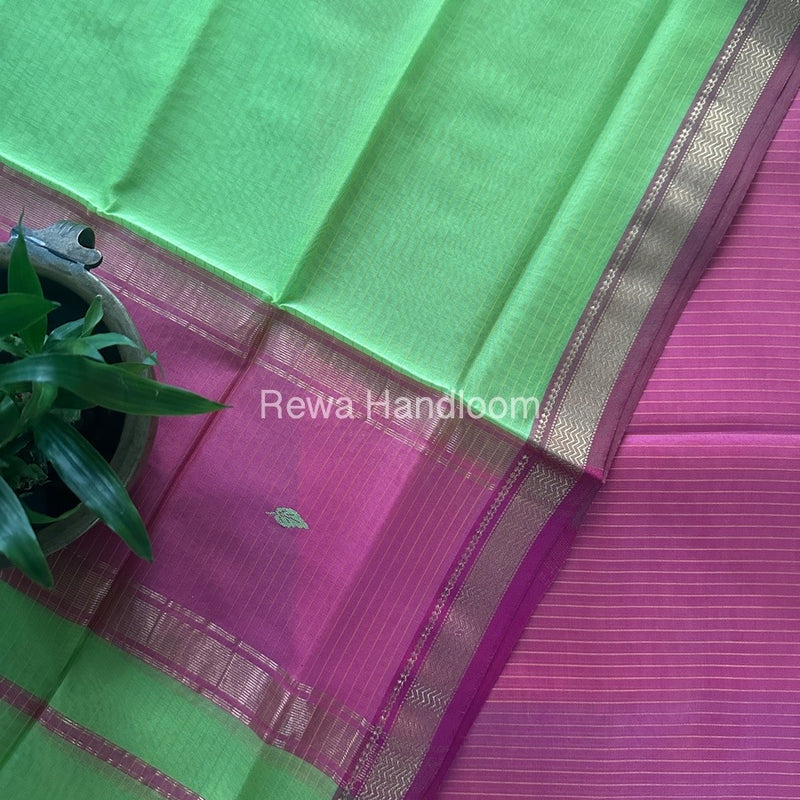Maheshwari Pink-Parrot Green Motifs Top-Dupatta Set PST0156