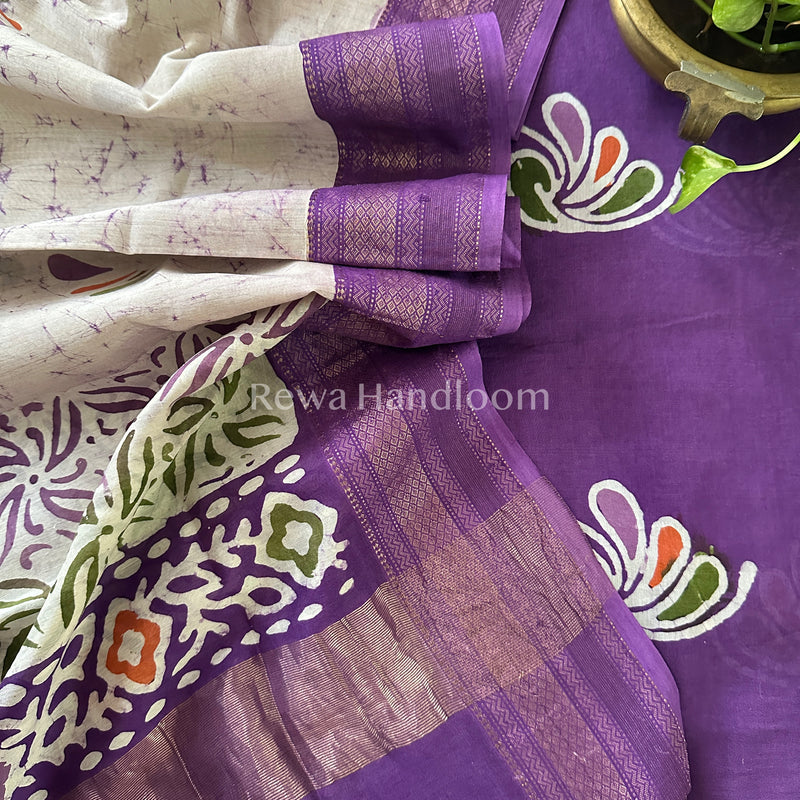 Maheshwari Purple Batik Printed Dress Material BTP116