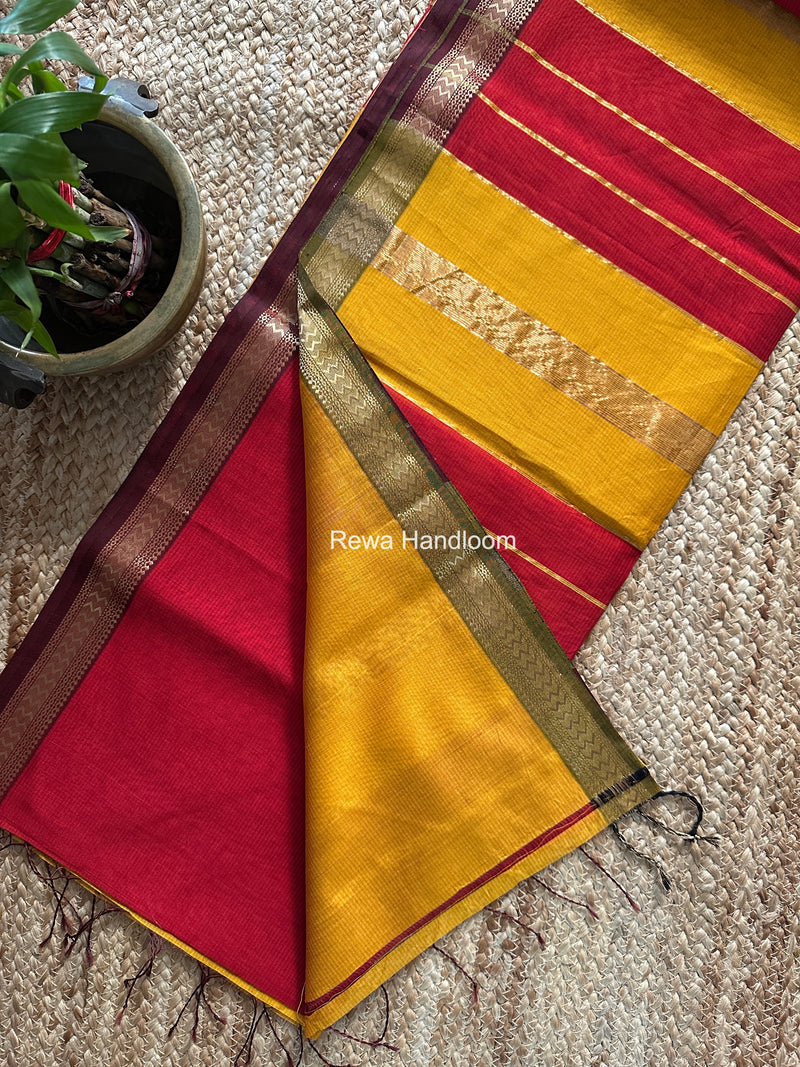 Maheshwari Red Rasta Lehar Saree RL041