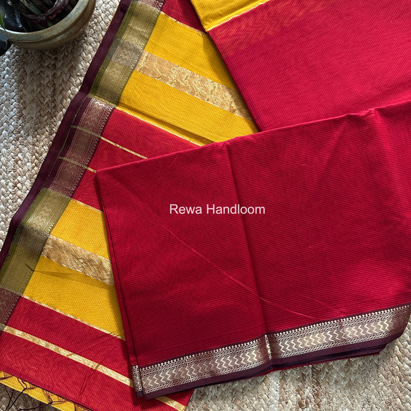 Maheshwari Red Rasta Lehar Saree RL041