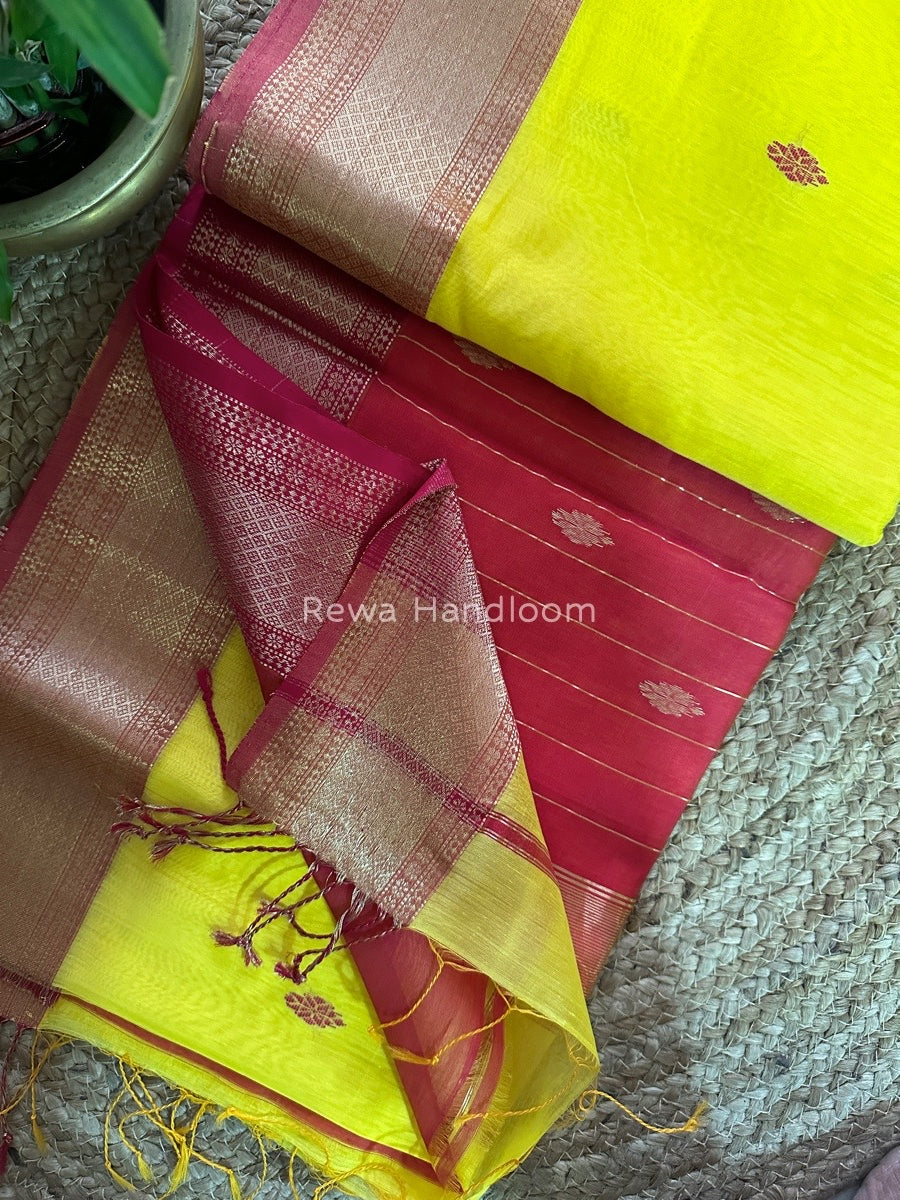 Maheshwari Yellow Zari Butti Saree RB01