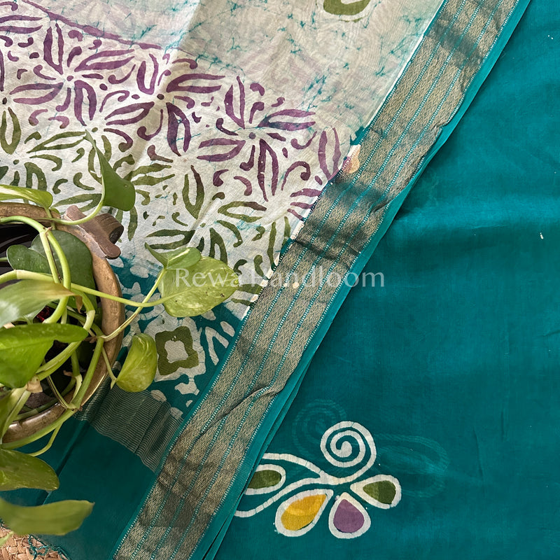 Maheshwari Green Batik Printed Dress Material BTP117