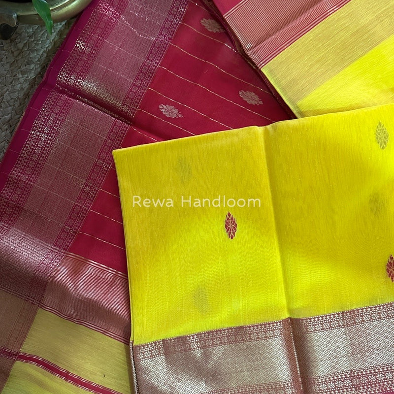 Maheshwari Yellow Zari Butti Saree RB01