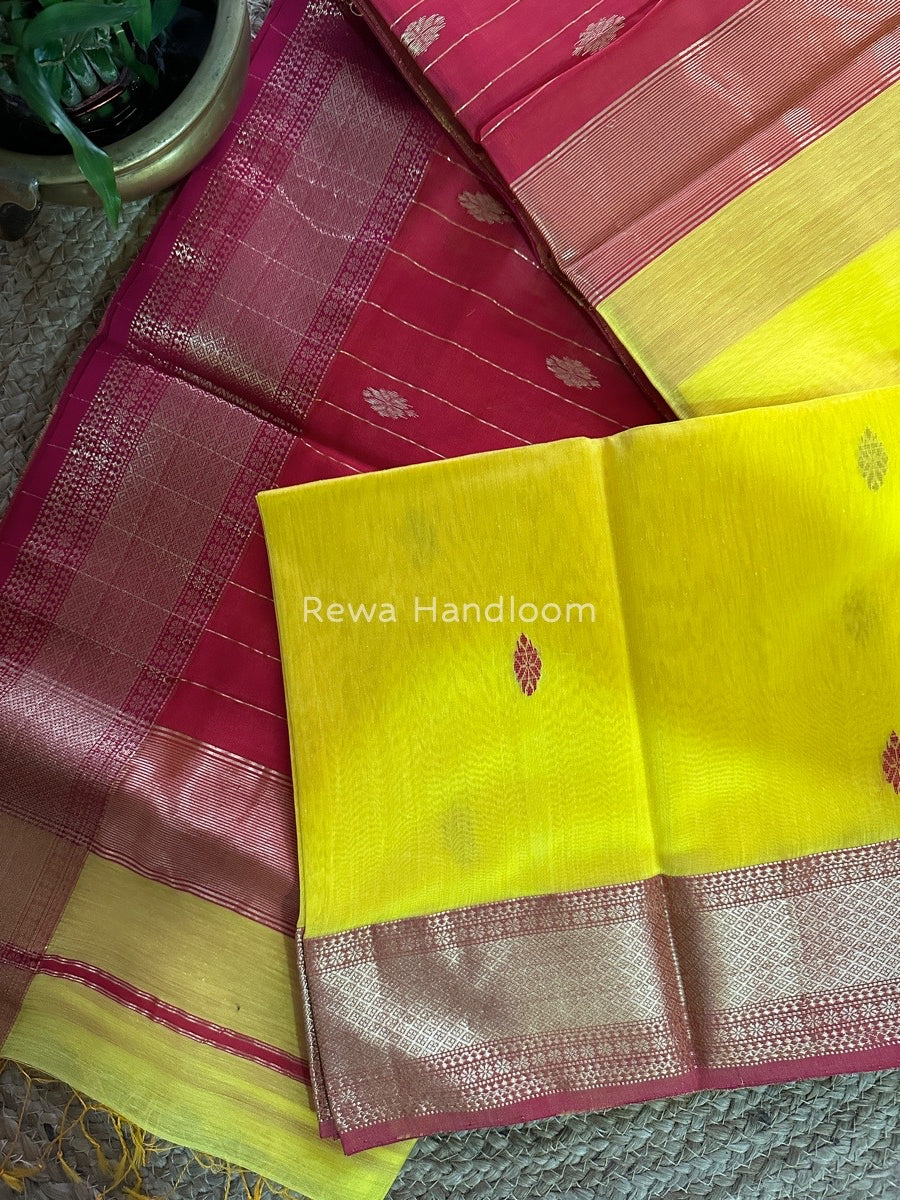 Maheshwari Yellow Zari Butti Saree RB01