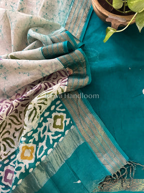 Maheshwari Green Batik Printed Dress Material BTP117