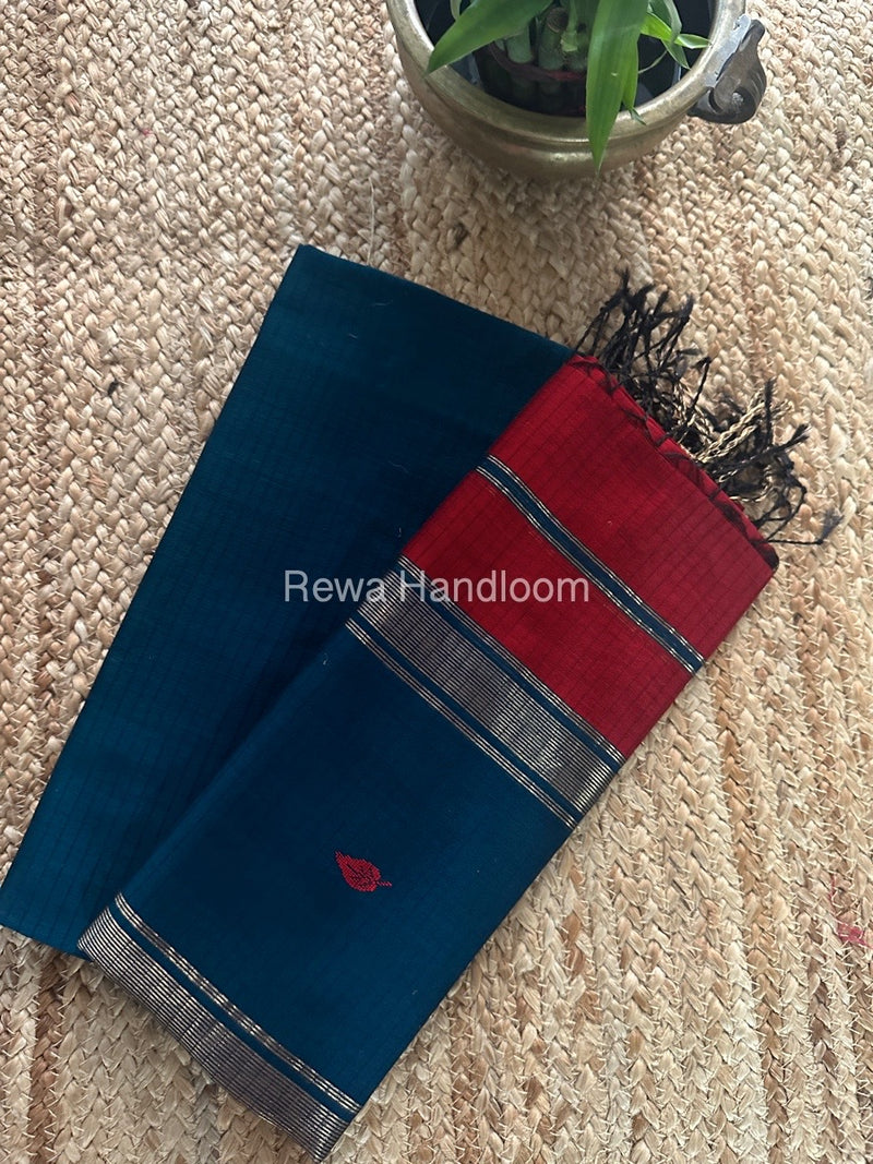 Maheshwari German Blue & Red Motifs Top Dupatta Sets PST08