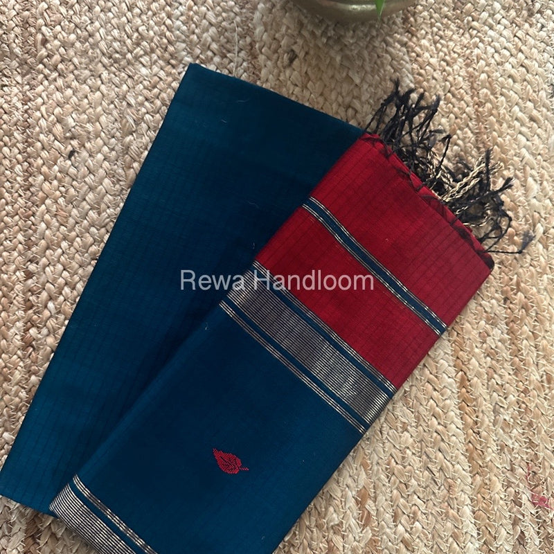 Maheshwari German Blue & Red Motifs Top Dupatta Sets PST08