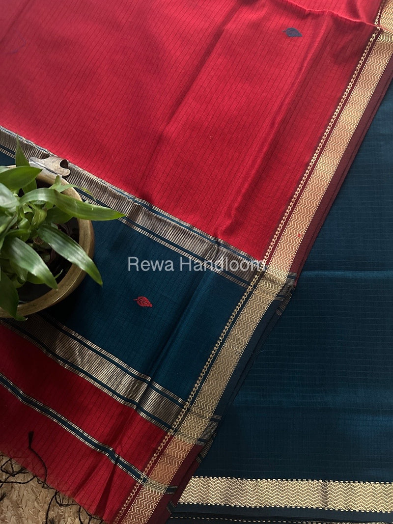 Maheshwari German Blue & Red Motifs Top Dupatta Sets PST08