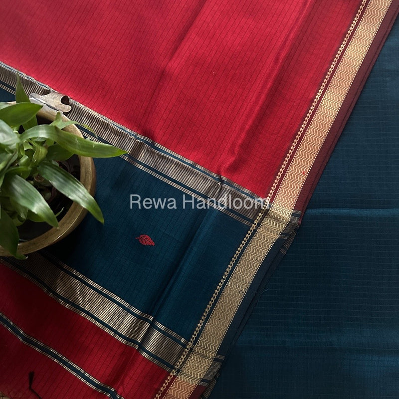 Maheshwari German Blue & Red Motifs Top Dupatta Sets PST08