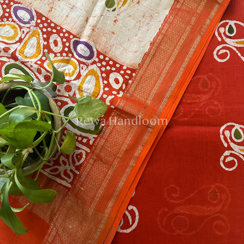 Maheshwari Red Batik Printed Dress Material BTP119