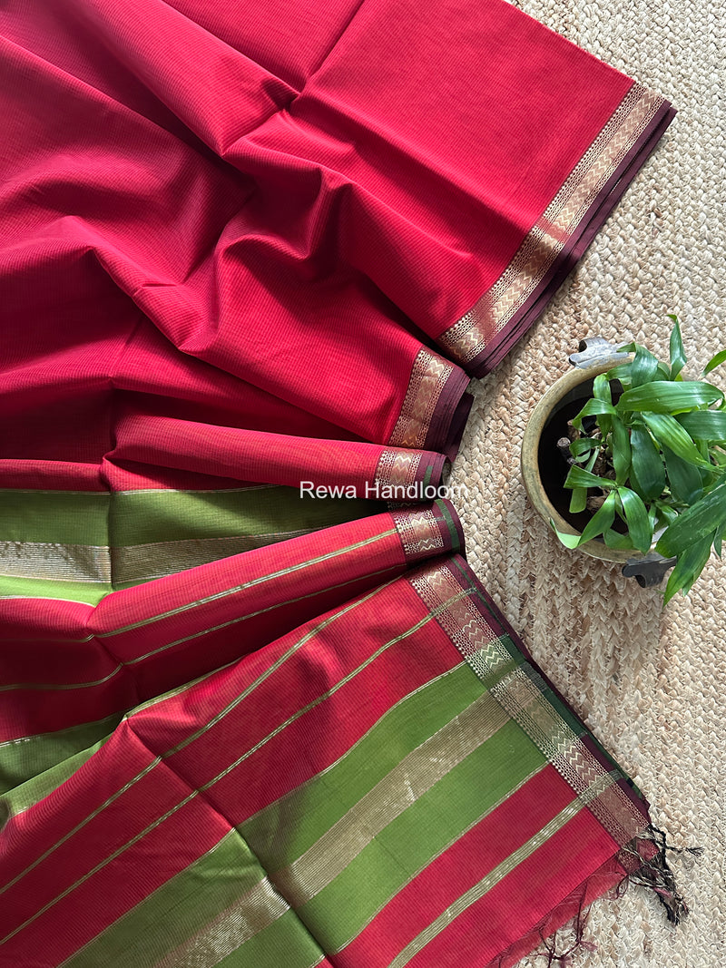 Maheshwari Maroon Rasta Lehar Saree RL039