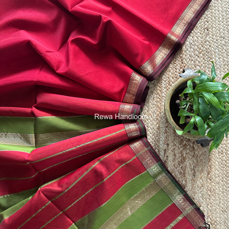 Maheshwari Maroon Rasta Lehar Saree RL039