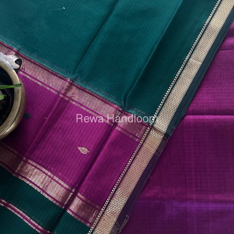 Maheshwari Magenta-Rama Green Motifs Top-Dupatta Set PST0147
