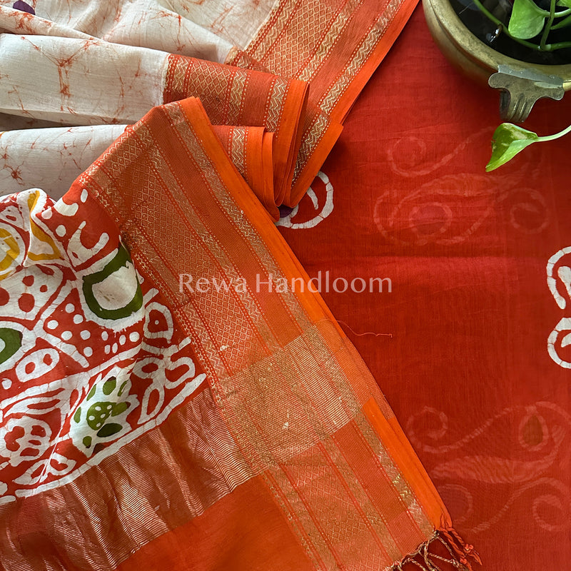 Maheshwari Red Batik Printed Dress Material BTP119