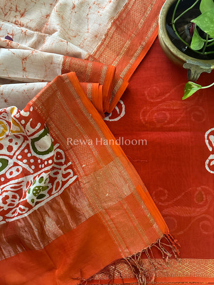 Maheshwari Red Batik Printed Dress Material BTP119