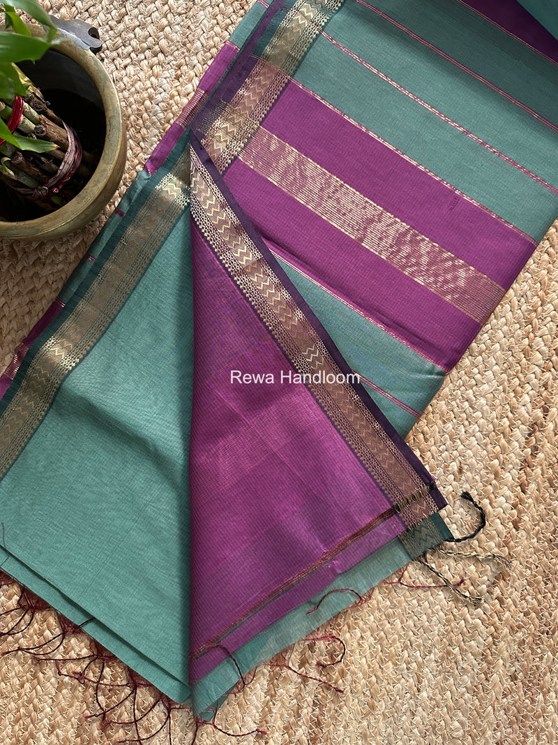 Maheshwari Teal Green Rasta Lehar Saree RL031