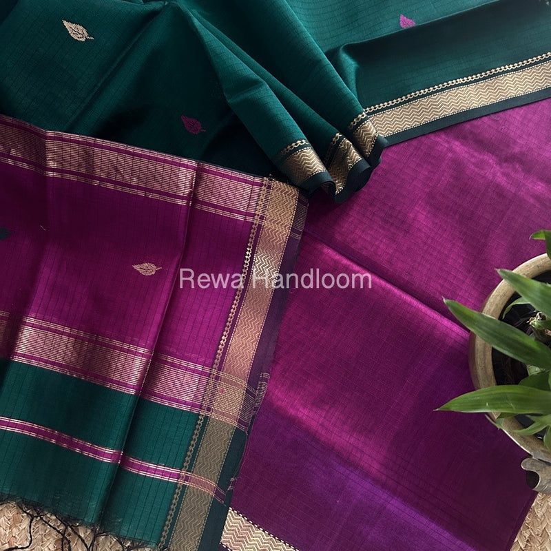 Maheshwari Magenta-Rama Green Motifs Top-Dupatta Set PST0147