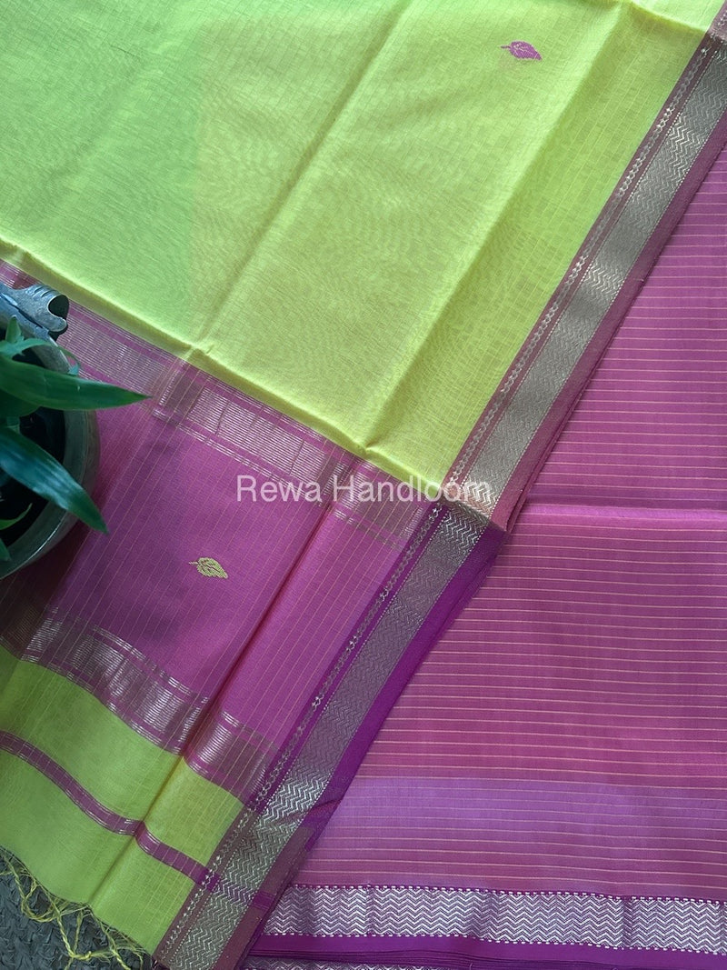 Maheshwari Pink-Yellow Motifs Top-Dupatta Set PST0116