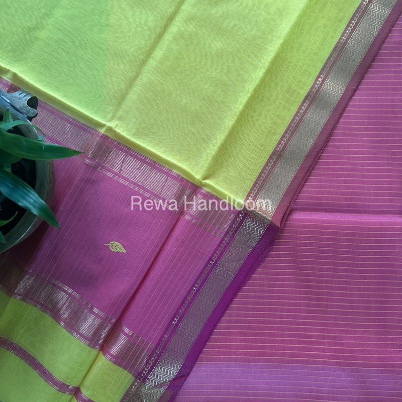 Maheshwari Pink-Yellow Motifs Top-Dupatta Set PST0116