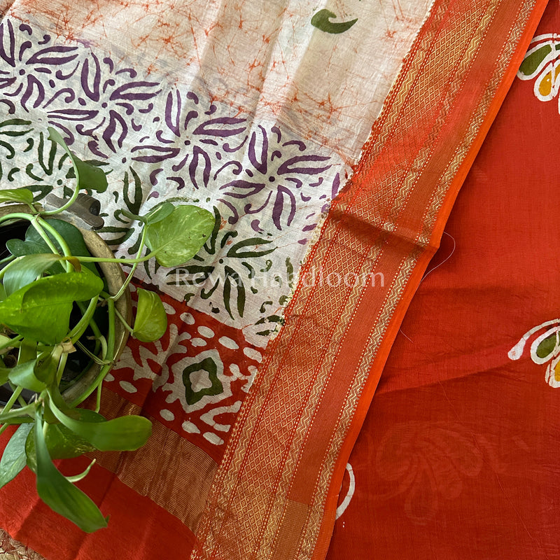 Maheshwari Orange Batik Printed Dress Material BTP122