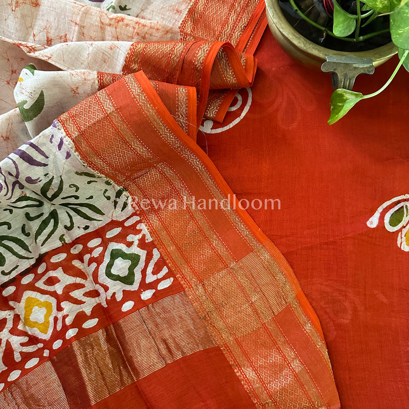 Maheshwari Orange Batik Printed Dress Material BTP122