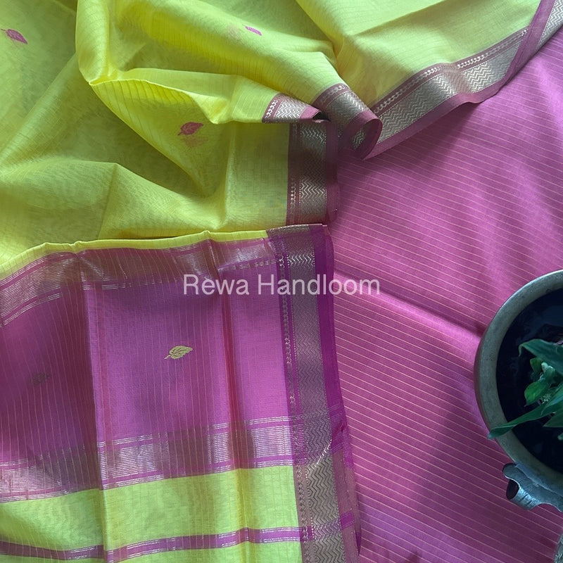 Maheshwari Pink-Yellow Motifs Top-Dupatta Set PST0116