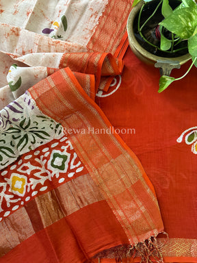 Maheshwari Orange Batik Printed Dress Material BTP122