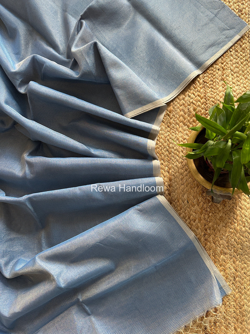 Maheshwari Sky Blue Tissue Silk Saree TCB0060
