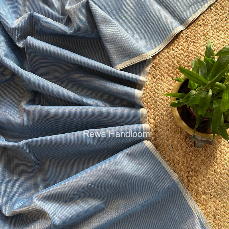 Maheshwari Sky Blue Tissue Silk Saree TCB0060