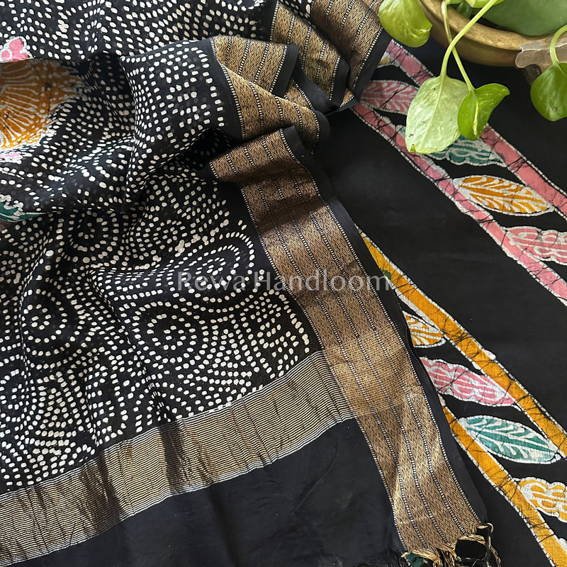 Maheshwari Black Batik Printed Dress Material BTP123