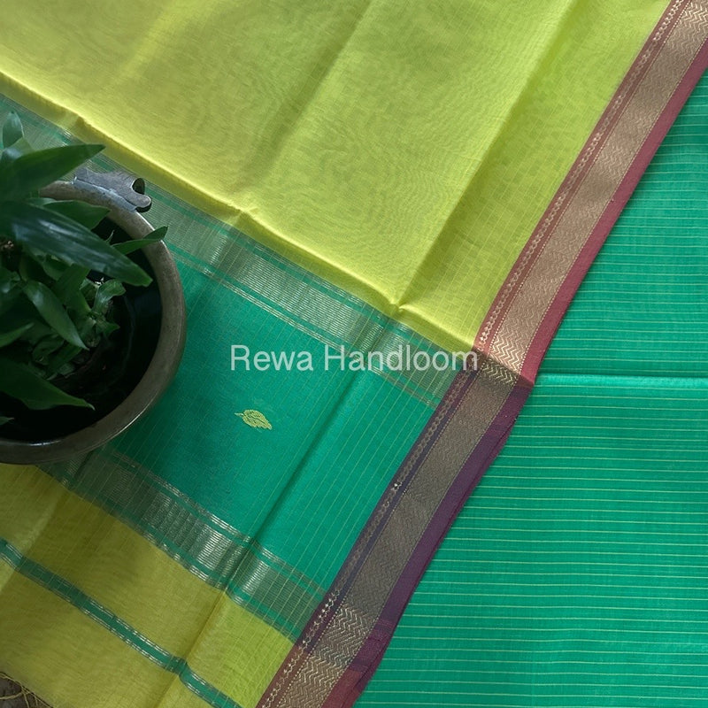 Maheshwari Parrot Green-Yellow Motifs Top-Dupatta Set PST0148