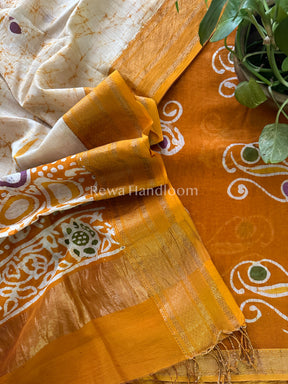 Maheshwari Golden Yellow Batik Printed Dress Material BTP124