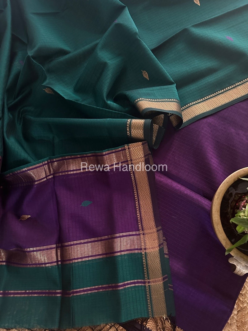 Maheshwari Purple-Rama Green Motifs Top-Dupatta Set PST0140