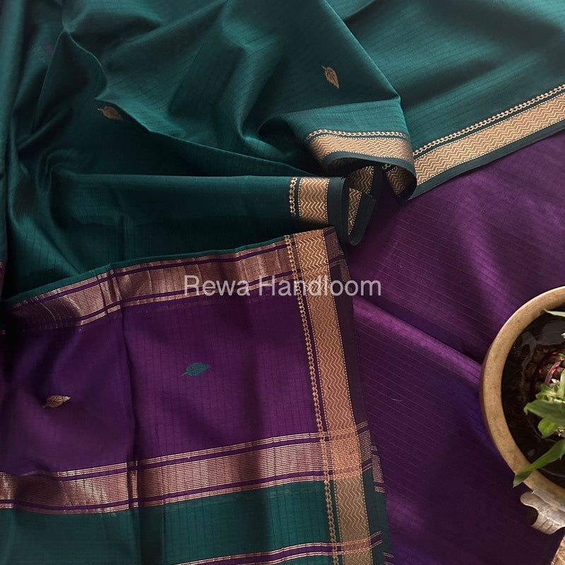 Maheshwari Purple-Rama Green Motifs Top-Dupatta Set PST0140