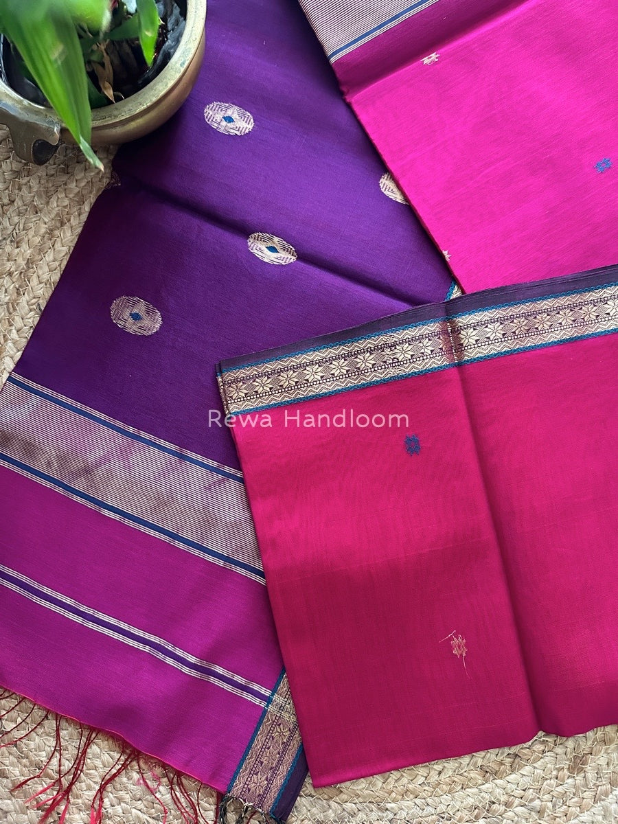 Magenta Butta Pallu Zari Border Maheshwari Saree MBS011