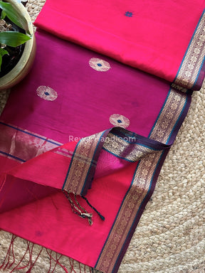 Rani Pink Butta Pallu Zari Border Maheshwari Saree MBS08