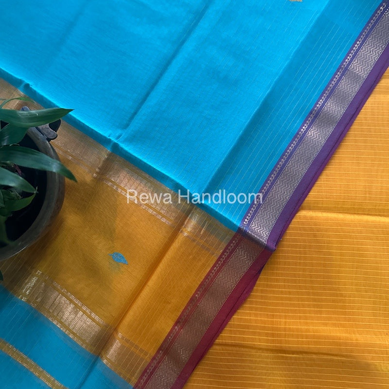 Maheshwari Mango Yellow-Firozi Blue Motifs Top-Dupatta Set PST0117