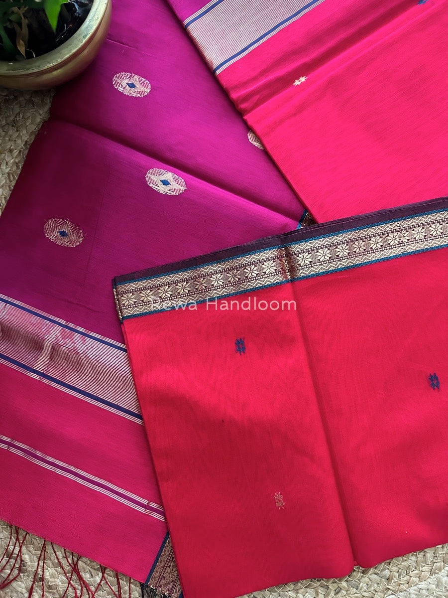 Rani Pink Butta Pallu Zari Border Maheshwari Saree MBS08